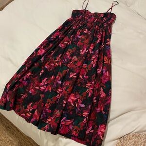 Ulla Johnson Floral Midi Dress in Dark Pink & Green